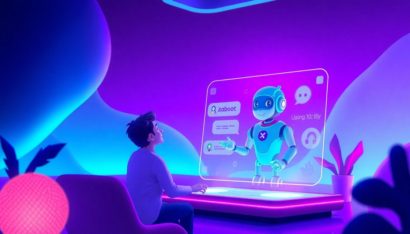 An illustration of a modern AI chat interface with a user interacting with a chatbot.