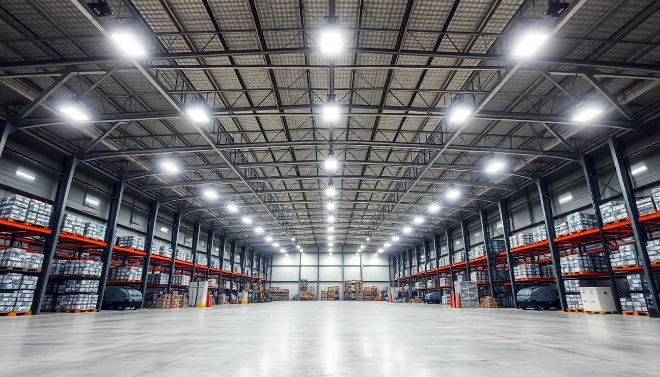 Moderne LED-Hallenbeleuchtung in einer Industriehalle