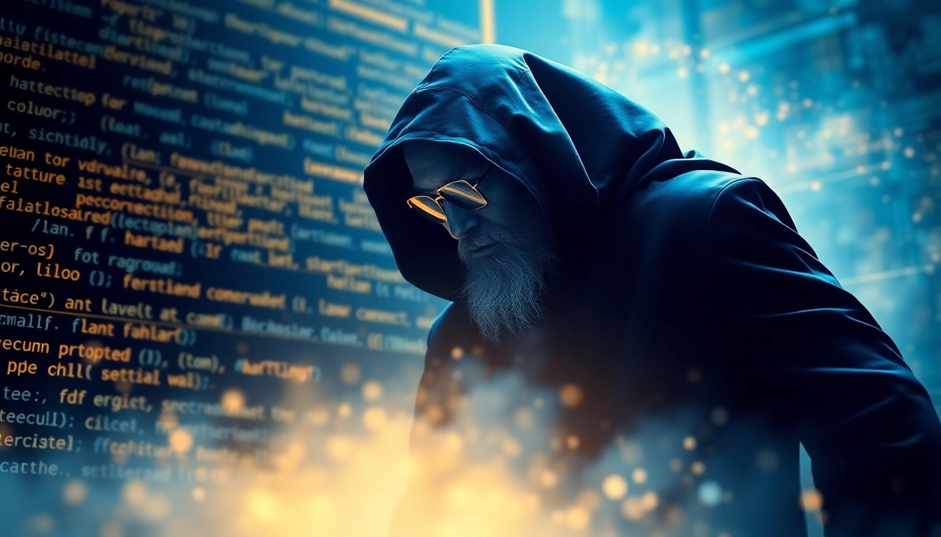Satoshi Nakamoto signature silhouette behind blockchain symbols symbolizes mystery and innovation.