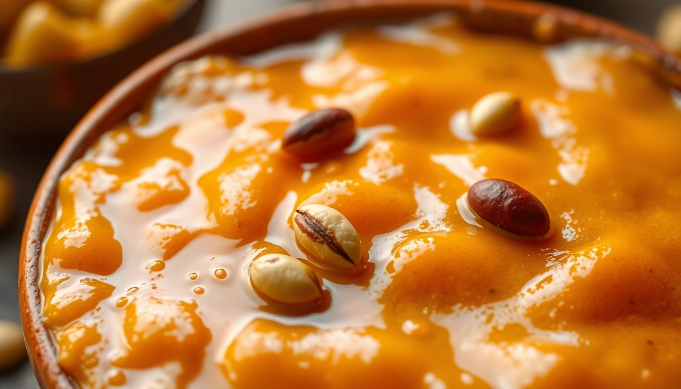 Bowl of Ready to Eat Moong Dal Halwa with nuts, highlighting rich texture and golden color,