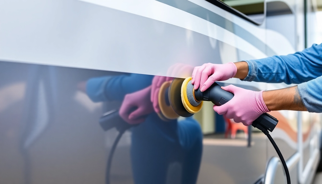 Professional applying Wohnmobil Politursiegelung to enhance vehicle gloss and protection with